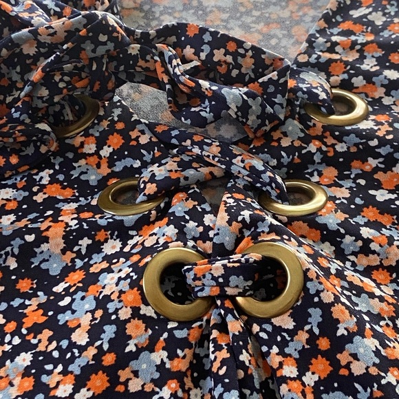 Michael Kors Ditsy Floral Patterned Dress Short Ruffle Sleeve Knee Length Size L - Picture 5 of 10